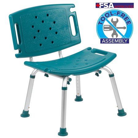 Flash Furniture 15" L, Plastic, Teal Bath & Shower Chair DC-HY3501L-TL-GG